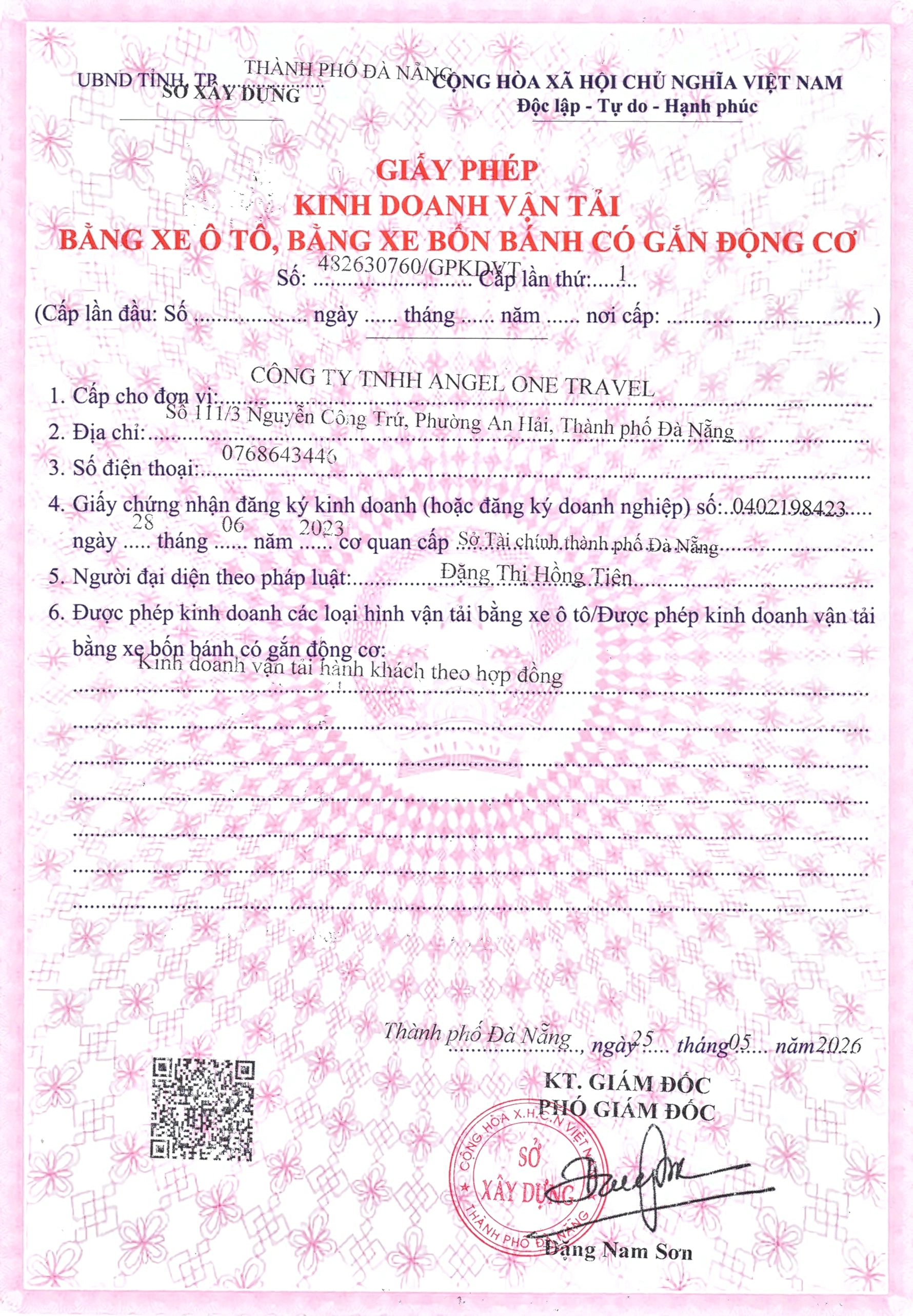 Chứng nhận Angel One Travel